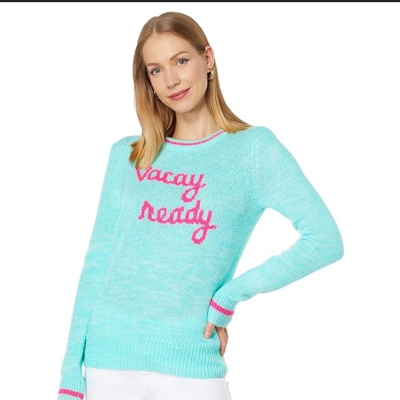 NWT Lilly Pulitzer Rollins Sweater Surf Blue Vacay Ready Intarsia SZ XL $138 - Picture 4 of 9